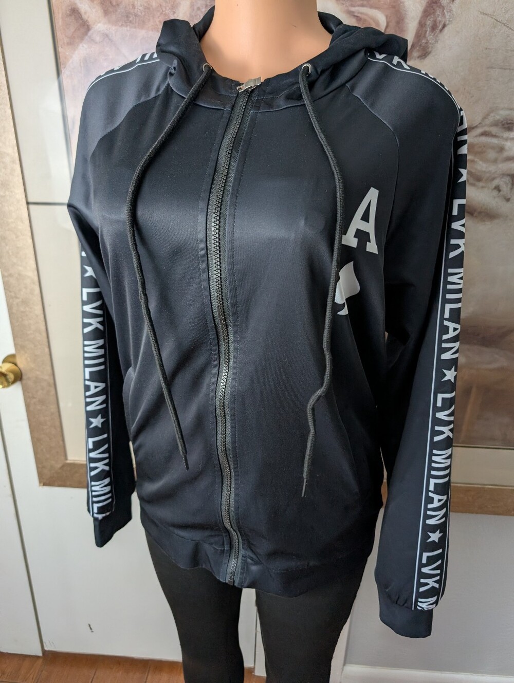 LVK Milan Black Ace Zip-Up Hooded Jacket Men Size S